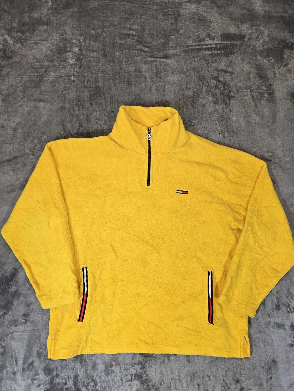 Vintage Tommy Jeans Yellow Fleece 1/4 Zip Sweater Size XL Hilfiger